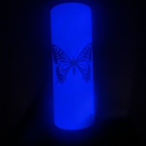 Purple glow in the dark butterfly insulated mug